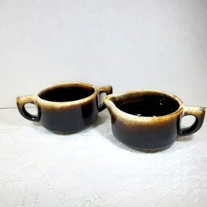 PFALTZGRAFF Gourmet Vintage Creamer & Sugar Bowl Set Brown Drip Glaze Pottery